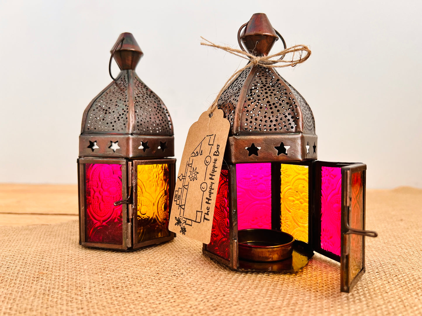 Pink & Yellow Moroccan Style Lantern - T-Light Holder