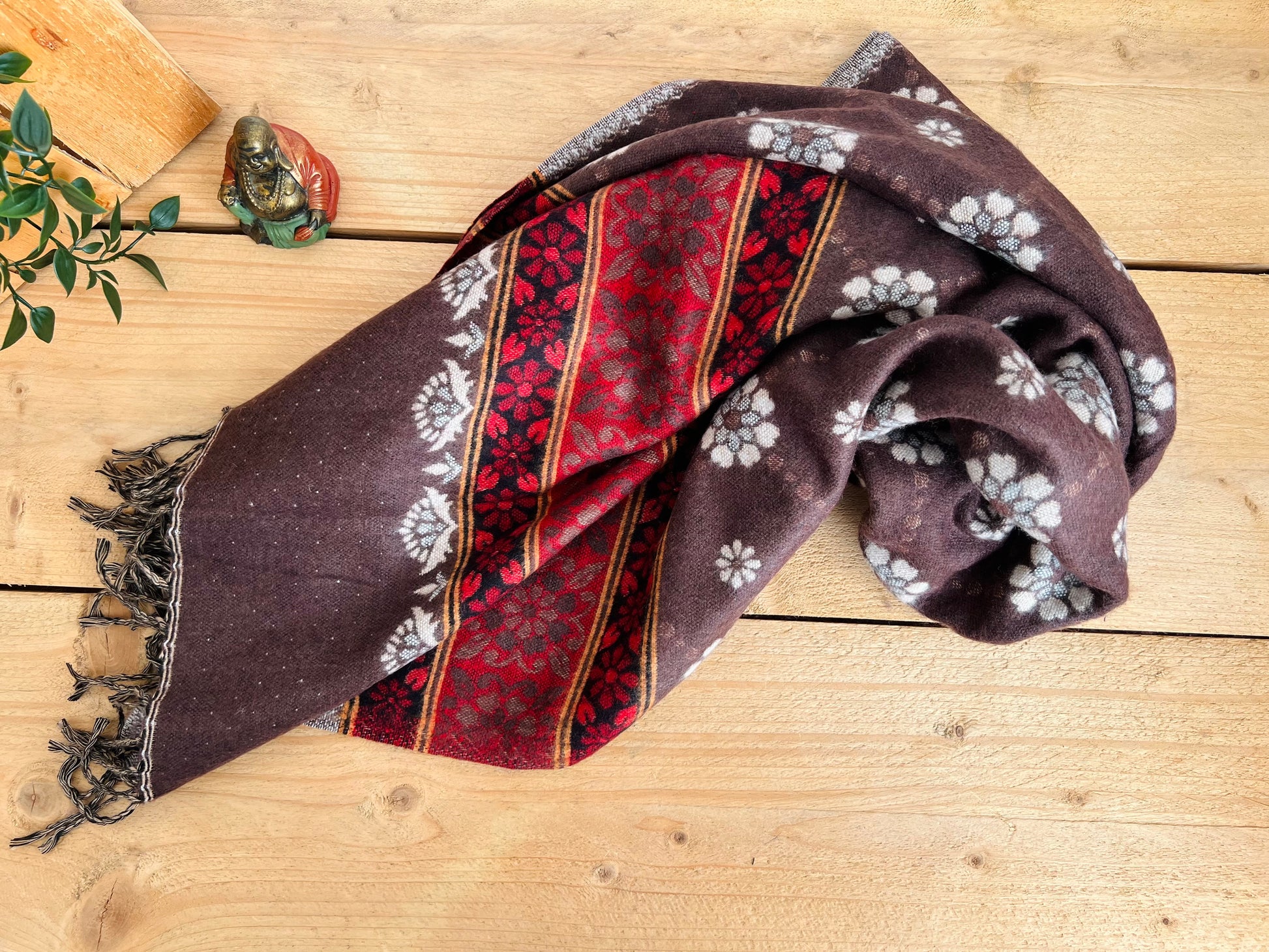 Ethical fair trade boho throw blanket with traditional floral design