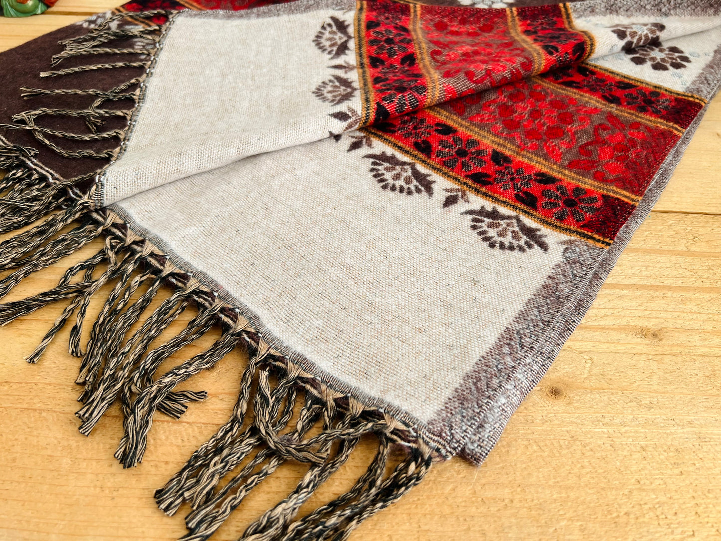 Handwoven Brown & Red Boho Throw Blanket – Recycled Cotton