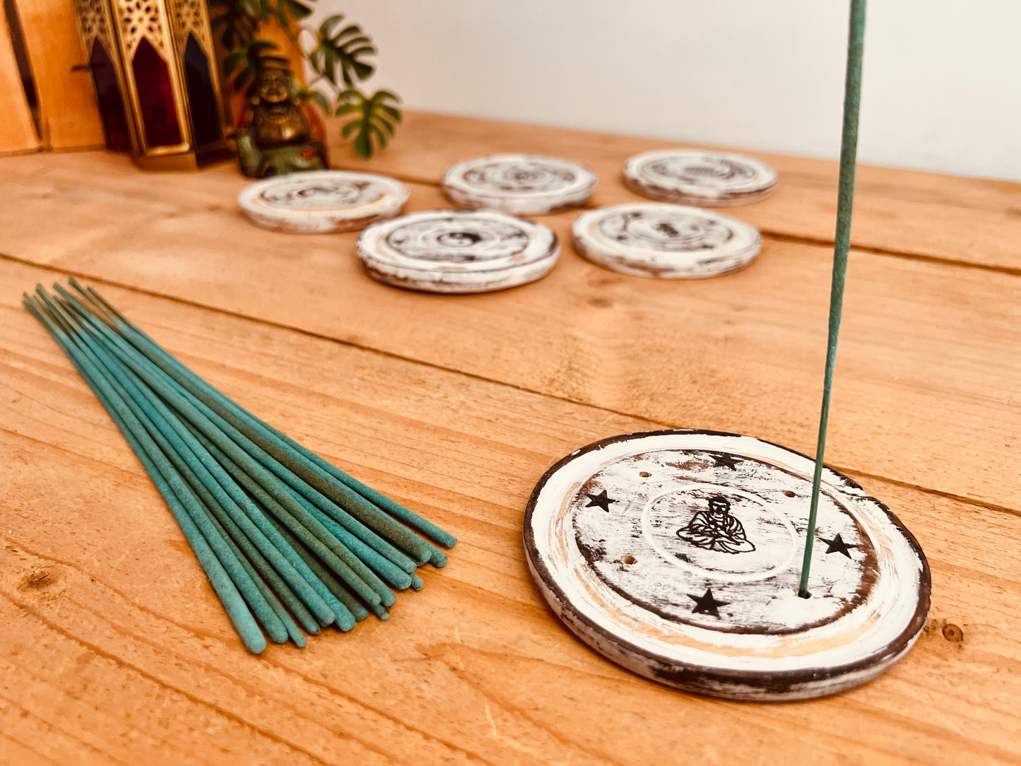 Round Incense Stick Holder Ash Catcher Mango Wood
