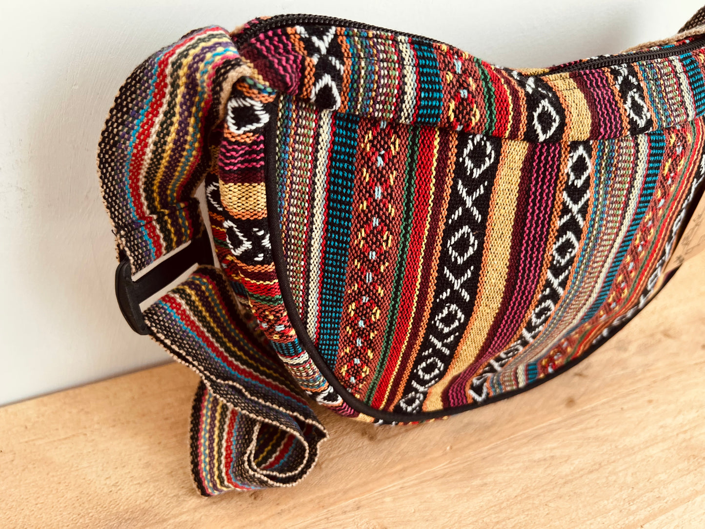 Boho Crescent Moon Striped Mini Shoulder Bag