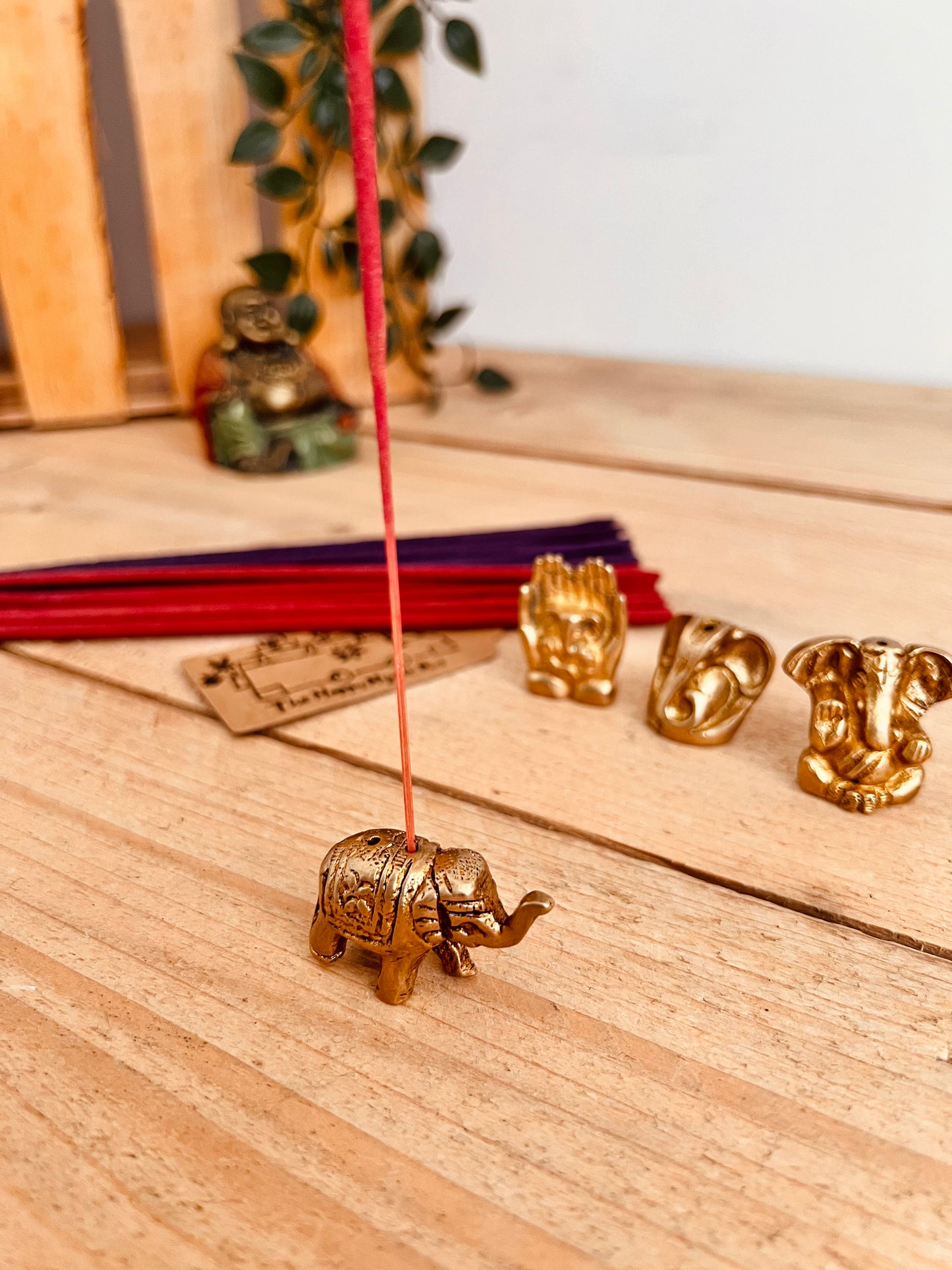 Mini Brass Elephant & Ganesha Incense Stick Holders