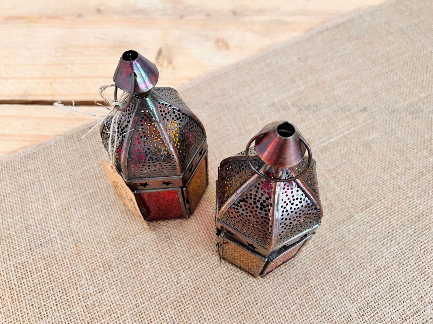 Pink & Yellow Moroccan Style Lantern - T-Light Holder