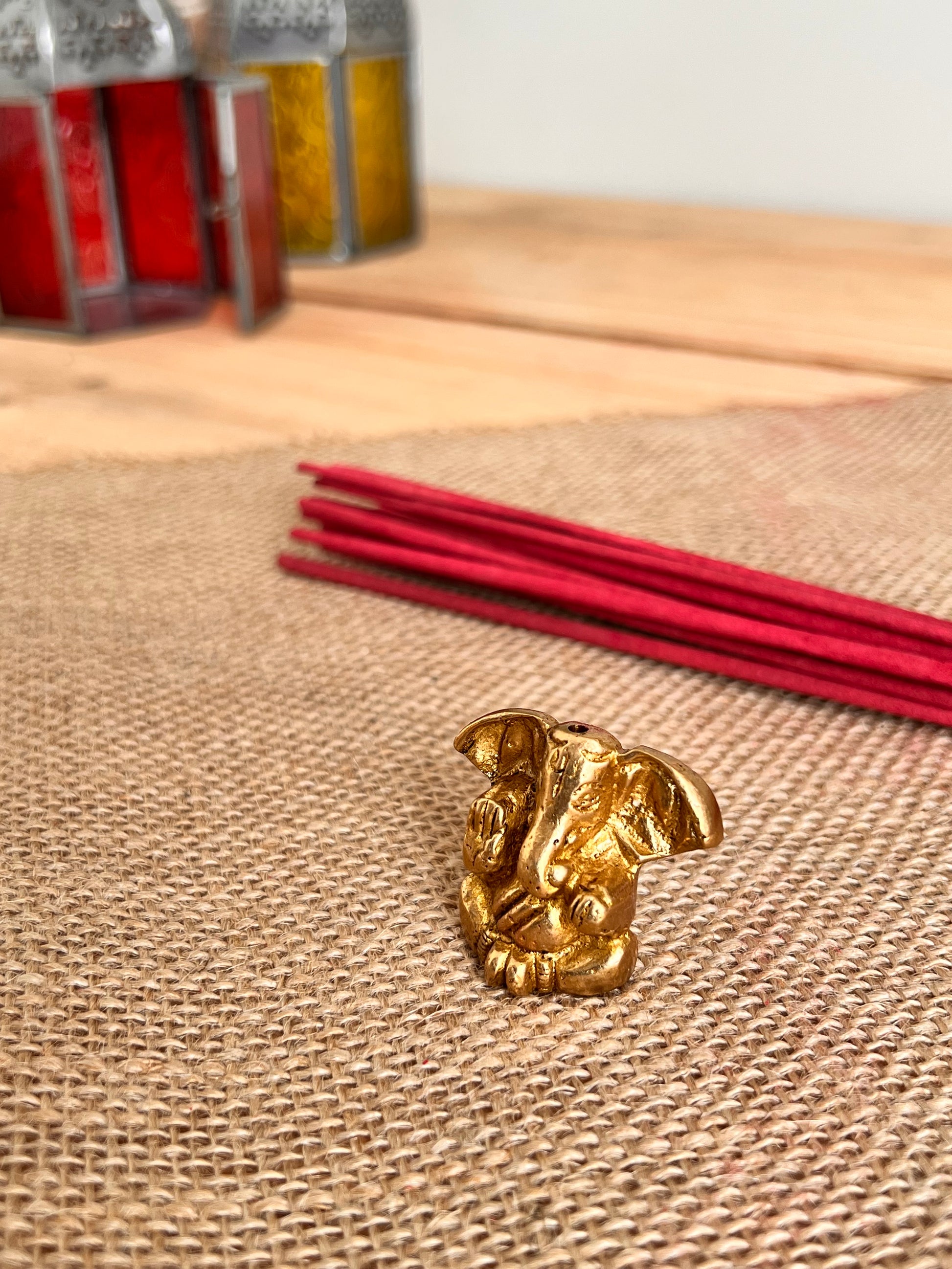 Handmade Fair Trade Ganesha Incense Stick Holder In Gold Mini