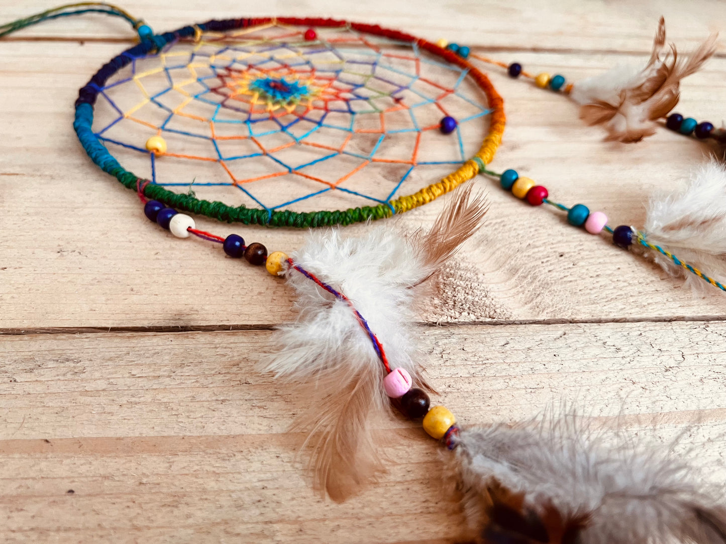 Fair trade handmade large hemp rainbow dreamcatcher 