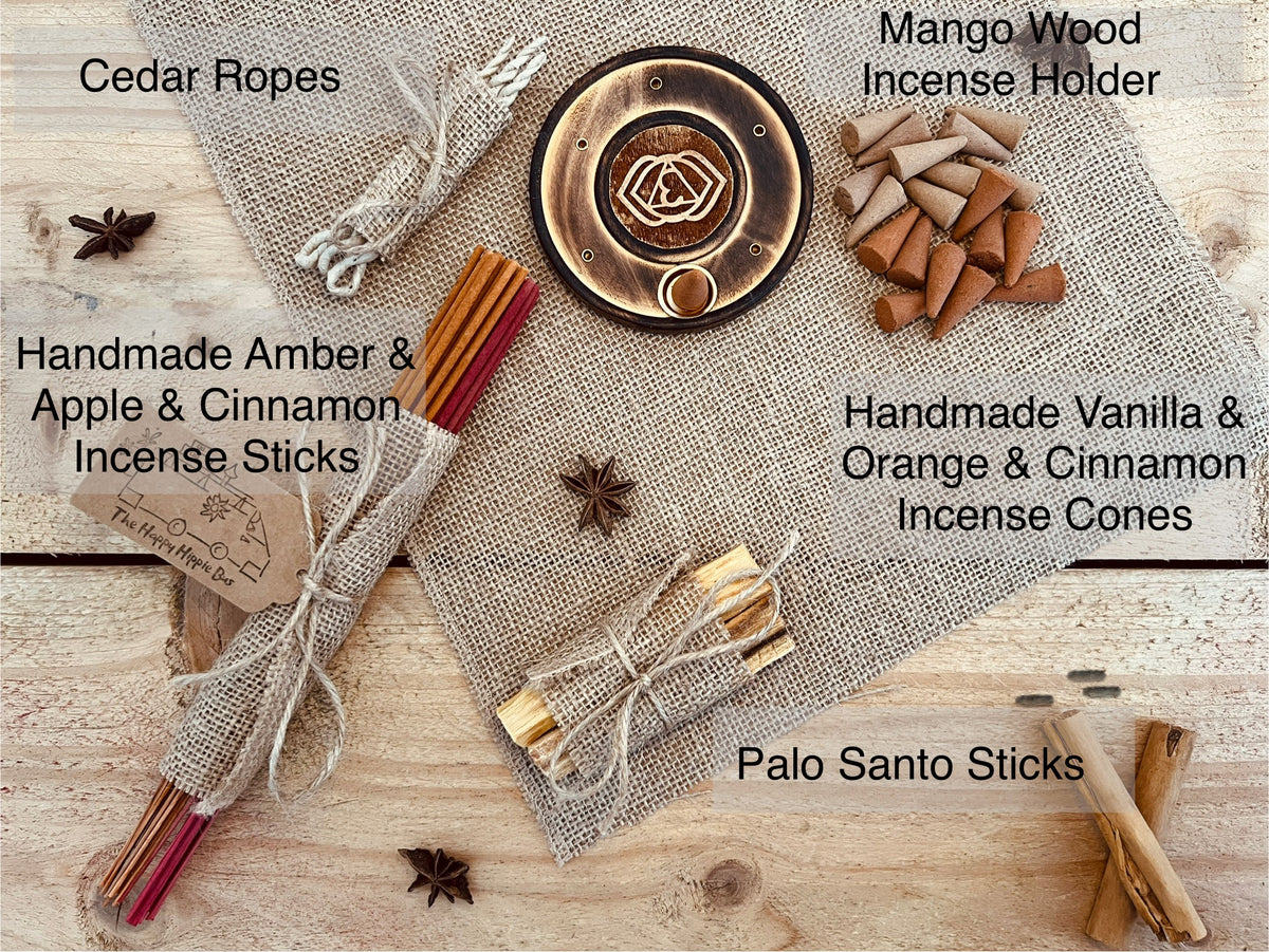 Handmade Fair Trade Ethically Sourced Autumn Fall Incense Gift Letterbox Gift Incense Cones Sticks Palo Santo Incrnse Ropes Incense Holder Appler Cinnamon Vanilla Plastic Free Gift