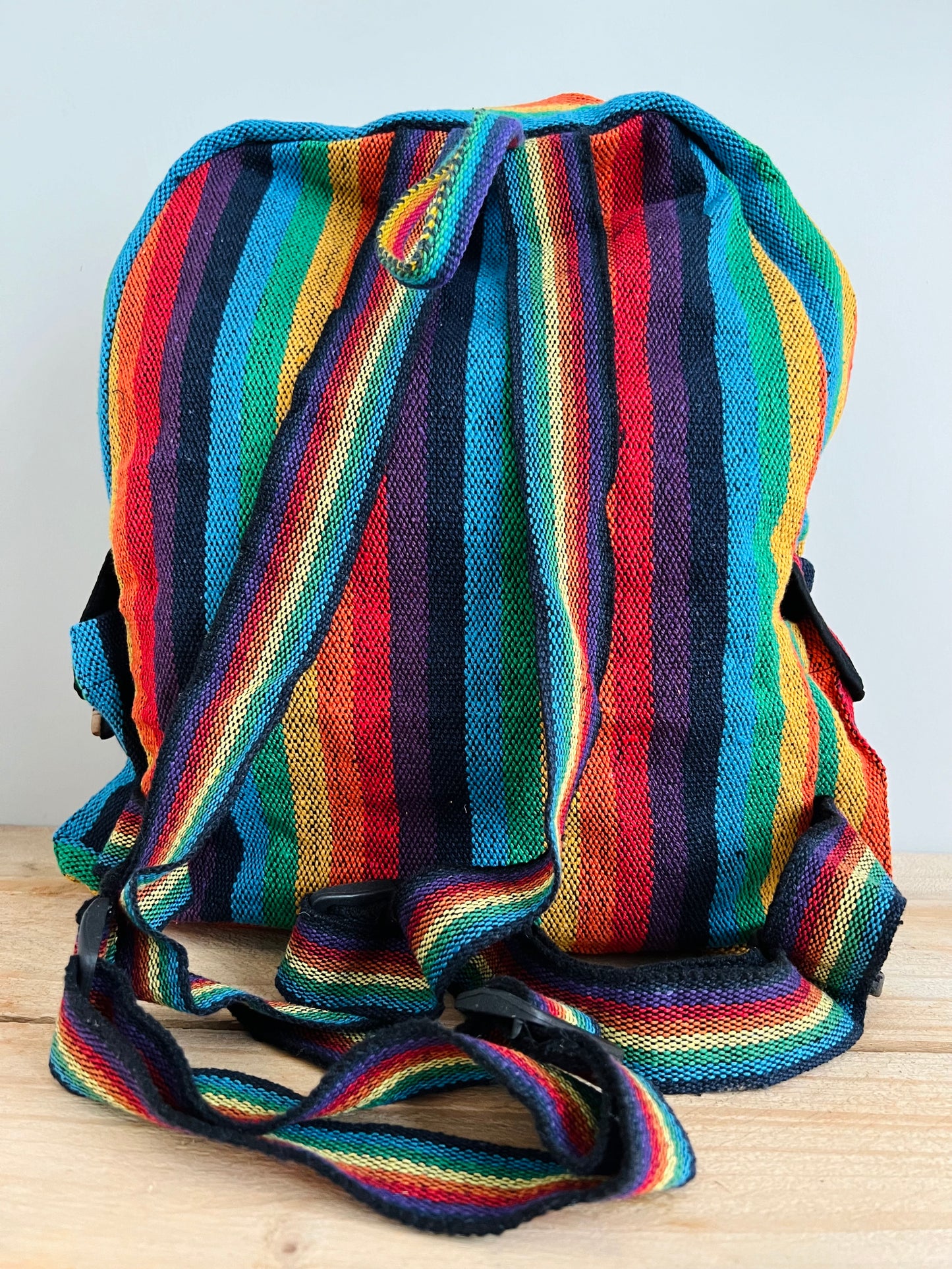 Bohemian Hippie Rainbow Stripe Backpack handmade, Fair Trade & Ethically Sourced 