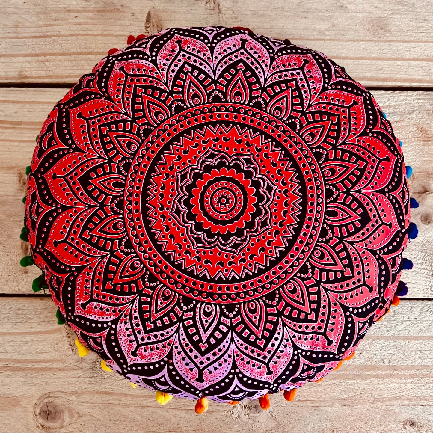 Handmade Fair Trade Round Mandala Print Yoga Meditation Floor Cushion Boho Hippie Home Decor Red