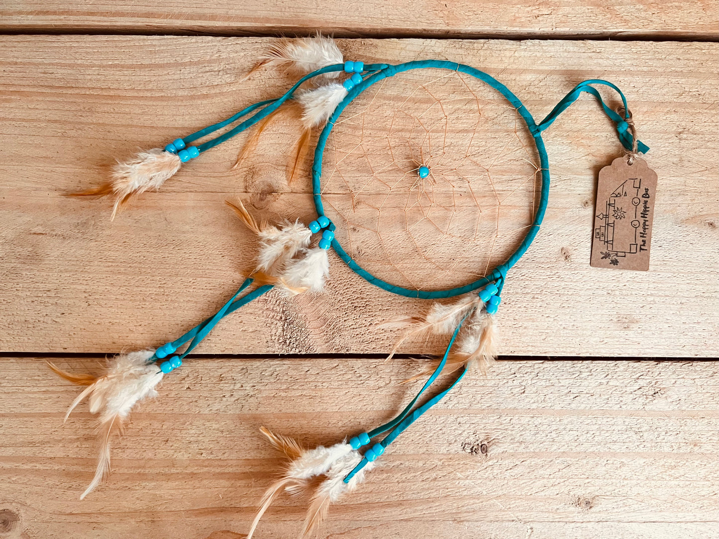 Turquoise teal handmade fair trade ethically sourced dream catcher natural feather dreamcatcher boho hippie bohemian home decor hanging dream catcher