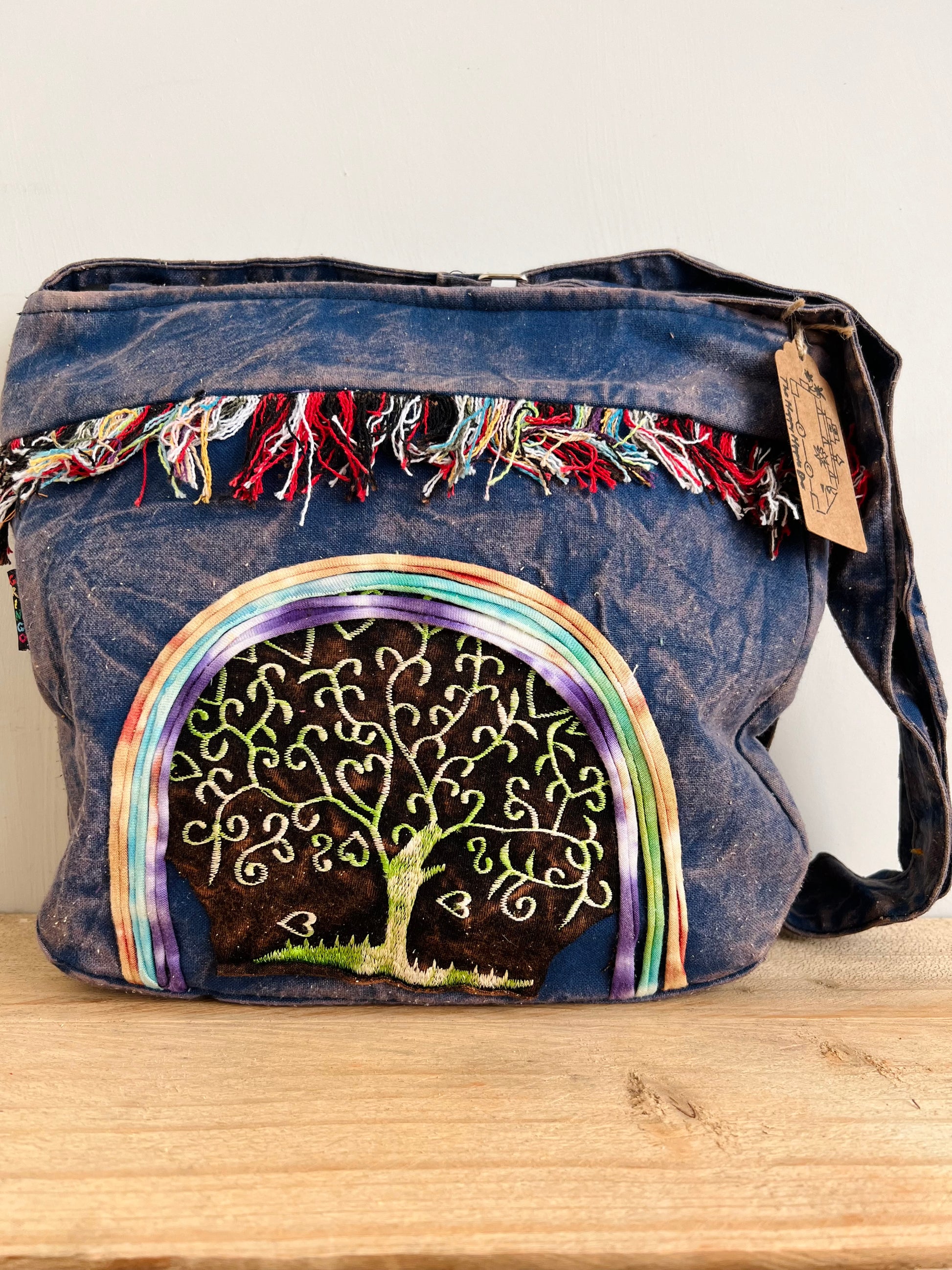 Handmade Fair Trade Stone Washed Hippie Bohemian Tree Of LIfe Shoulder Bag IN Black, Blue, Pink, Purple, Violet & Green