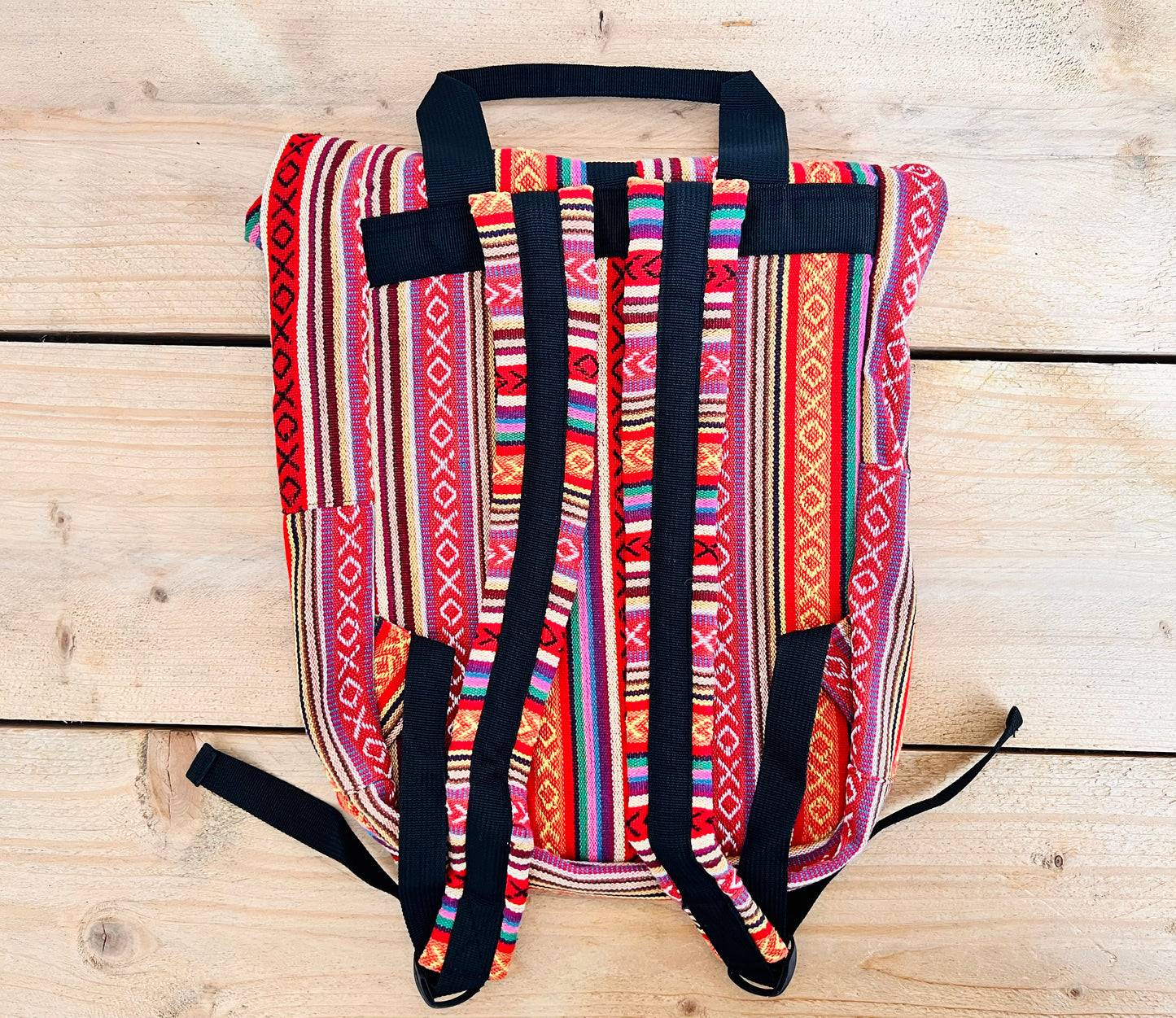 Roll Top Boho Strip Backpack
