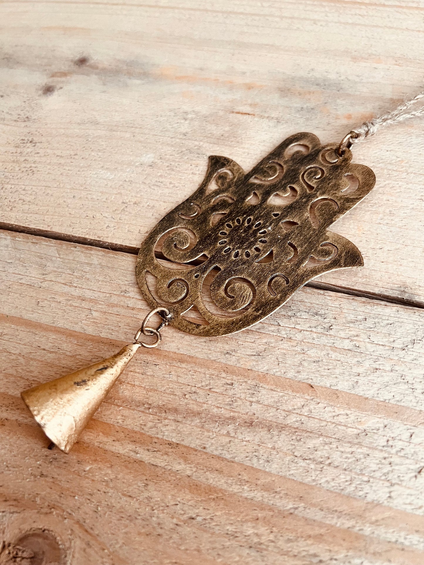 Handmade & Fair Trade Brass Hamsa Bell /Widn Chime Bohemian & Hippie Home Ware