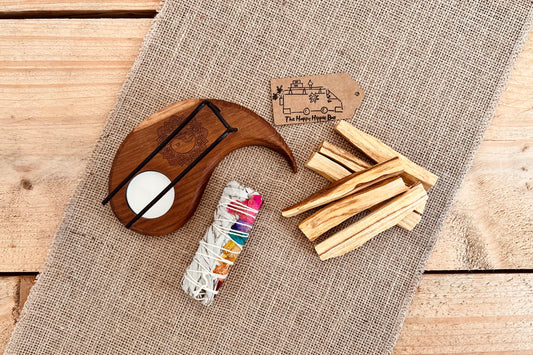 Hand carved mango wood palo santo heater smudge stick holder burner ethically sourced sustainable hippie boho decor 
