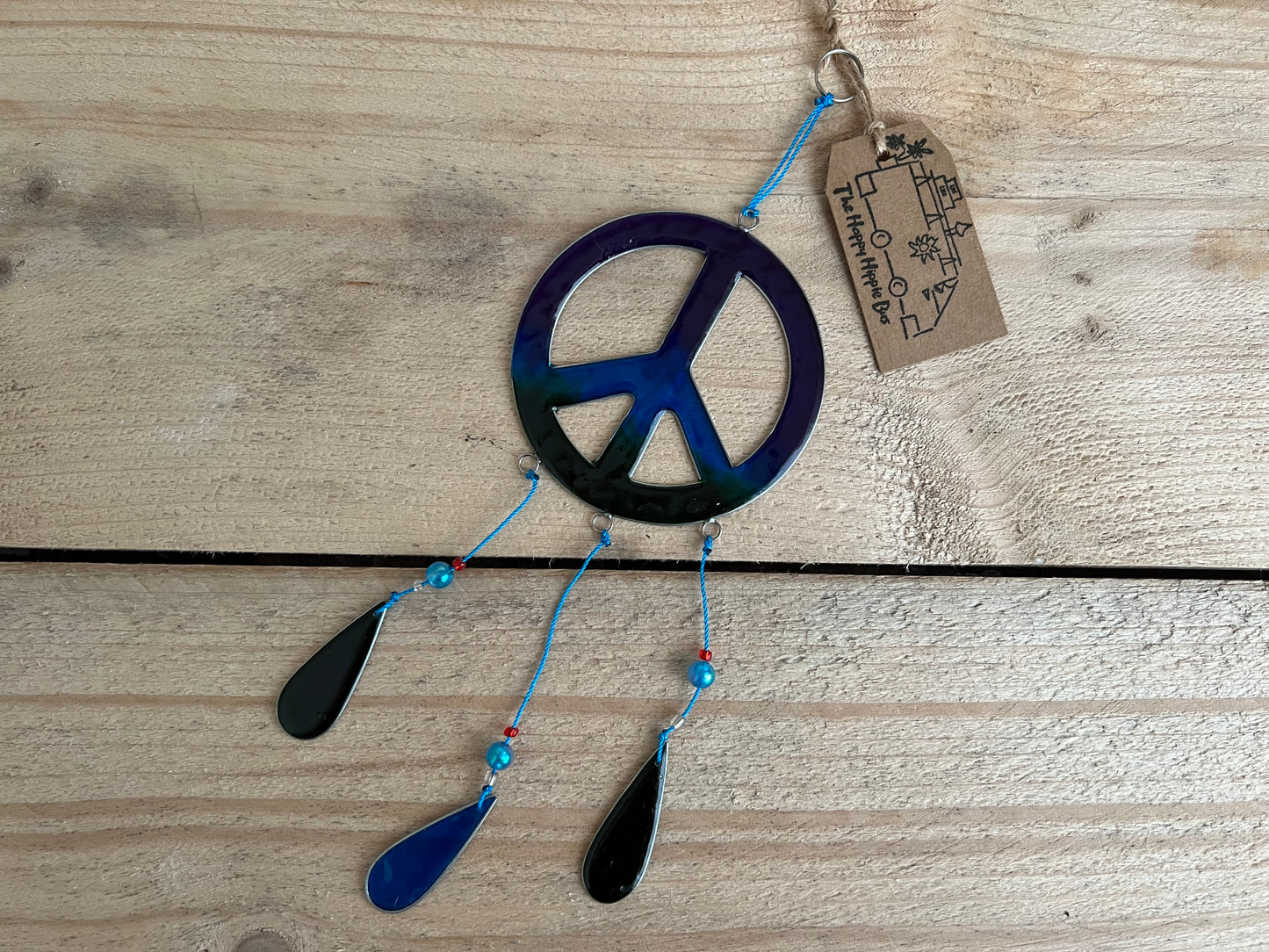 Handmade Fairtrade Hippie Bohemian Sun Catcher Window Decoration Navy Green Resin Peace Sign 