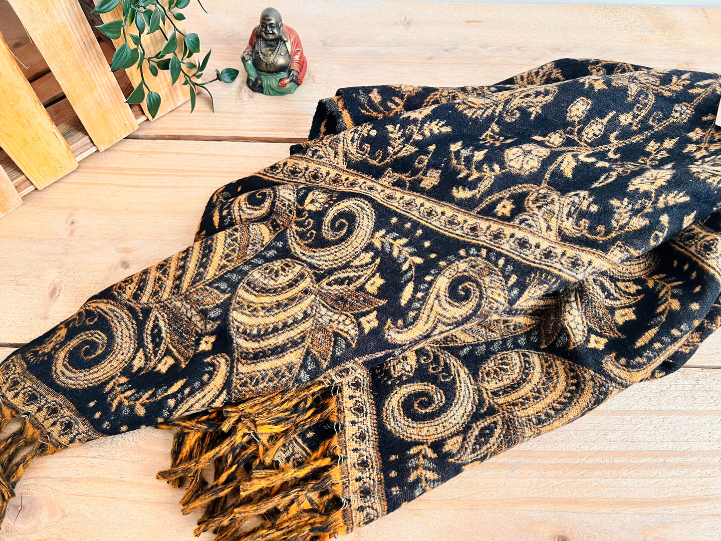 Vintage charcoal gold bohemian soft throw recycled cotton 