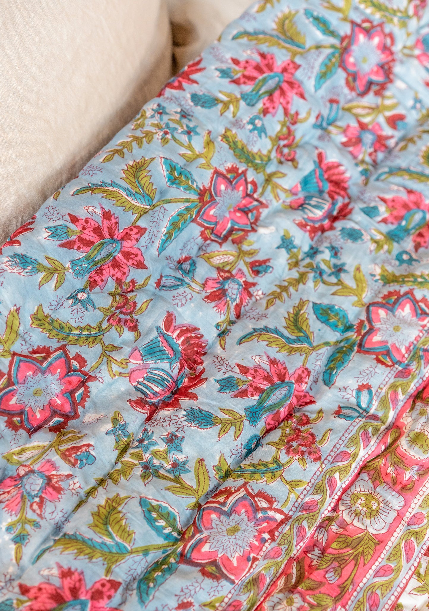 Vintage Rose Block Print Bedspread