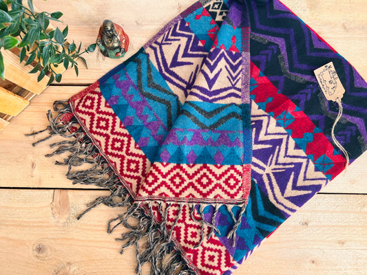 Handmade fair trade Colourful hand woven blanket with geometric patterns bohemian hippie throw 