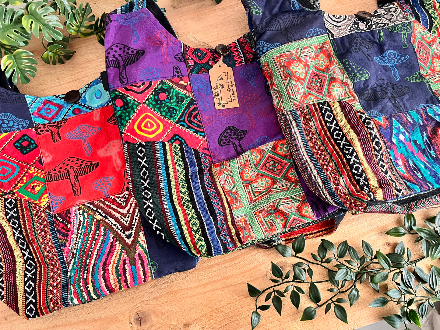 Gheri Patchwork Bohemian Hippie Shoulder Bag Mushroom Design