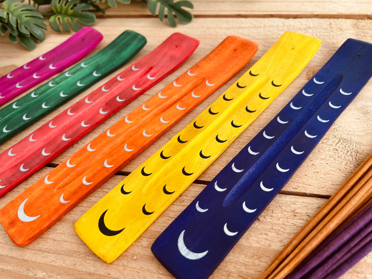 Fair Trade Mango Wood Moon Phase Incense Holder | Handmade Ash Catcher