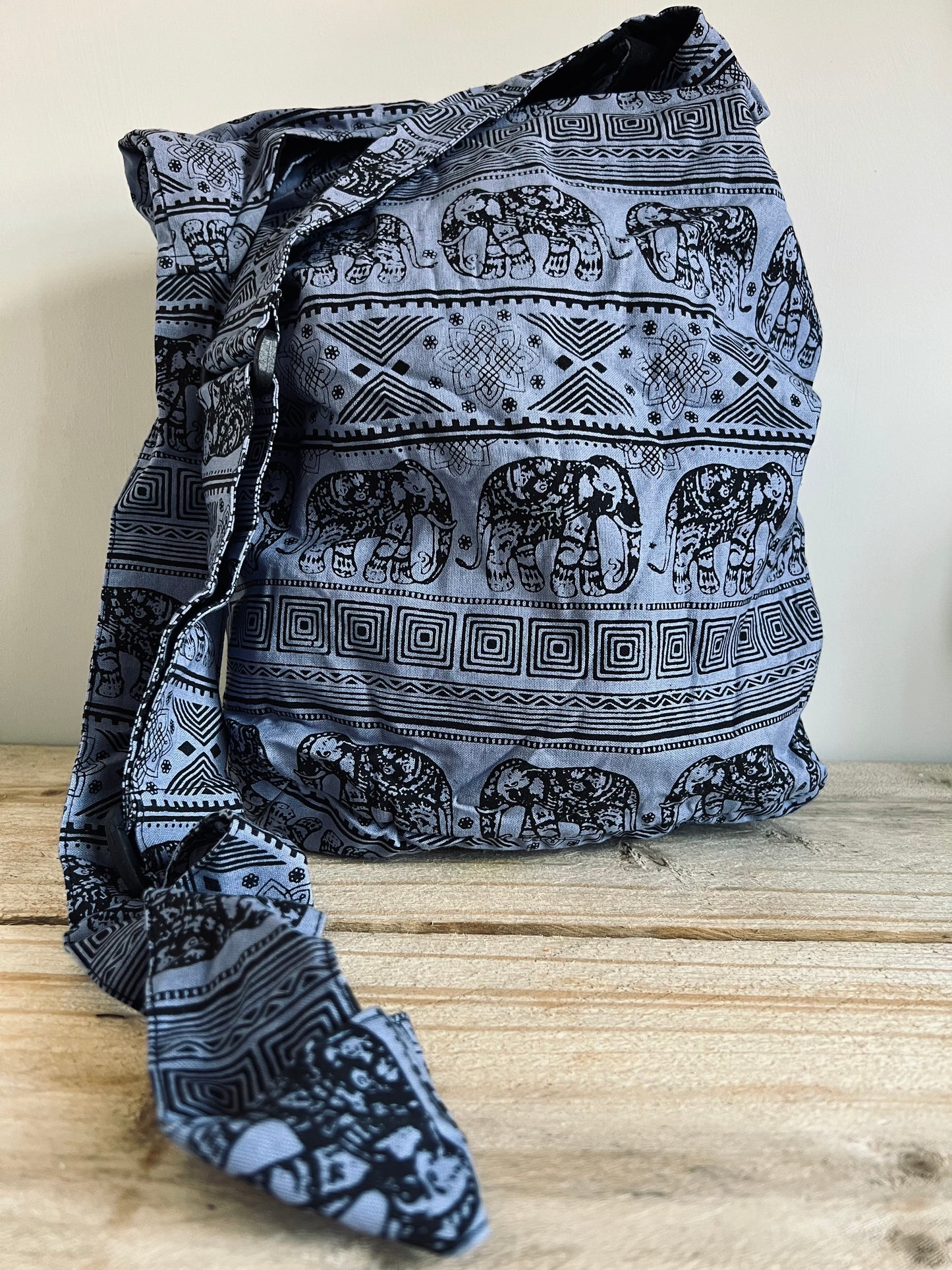 Handmade Fair Trade Elephant Print Shoulder Bag Hippie Bohemian Bag Cross Body Bag Adjustable Strap Violet Purple