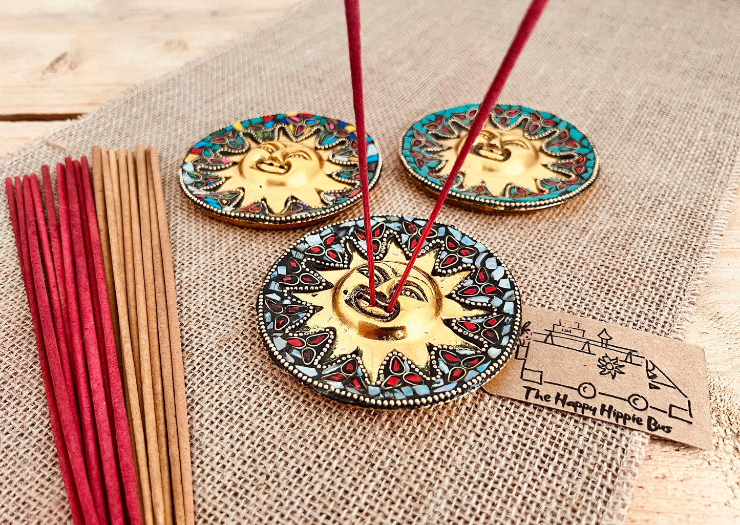 Smiling Gold Sun Incense Stick Holder Ash Catcher