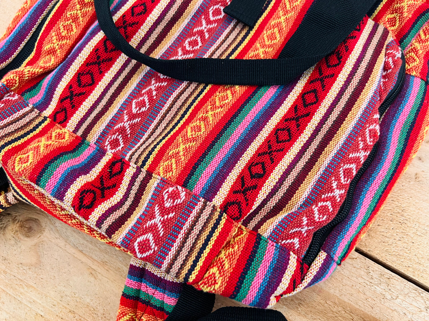 Roll Top Boho Strip Backpack