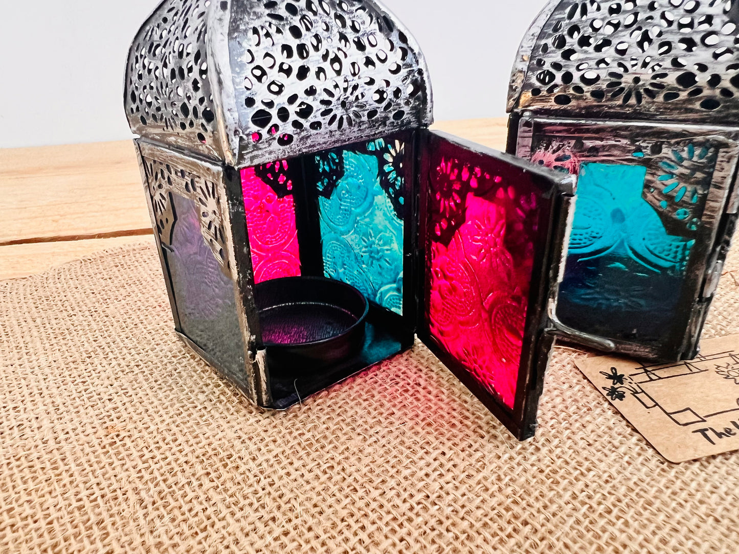 Handmade Fair Trade Ethically Sourced Recycled Boho Hippie Mini Cute Lantern Silver Pink Blue 