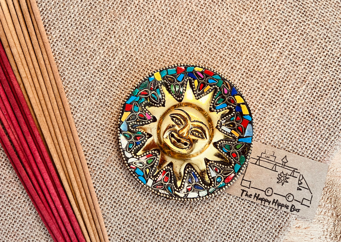 Smiling Gold Sun Incense Stick Holder Ash Catcher