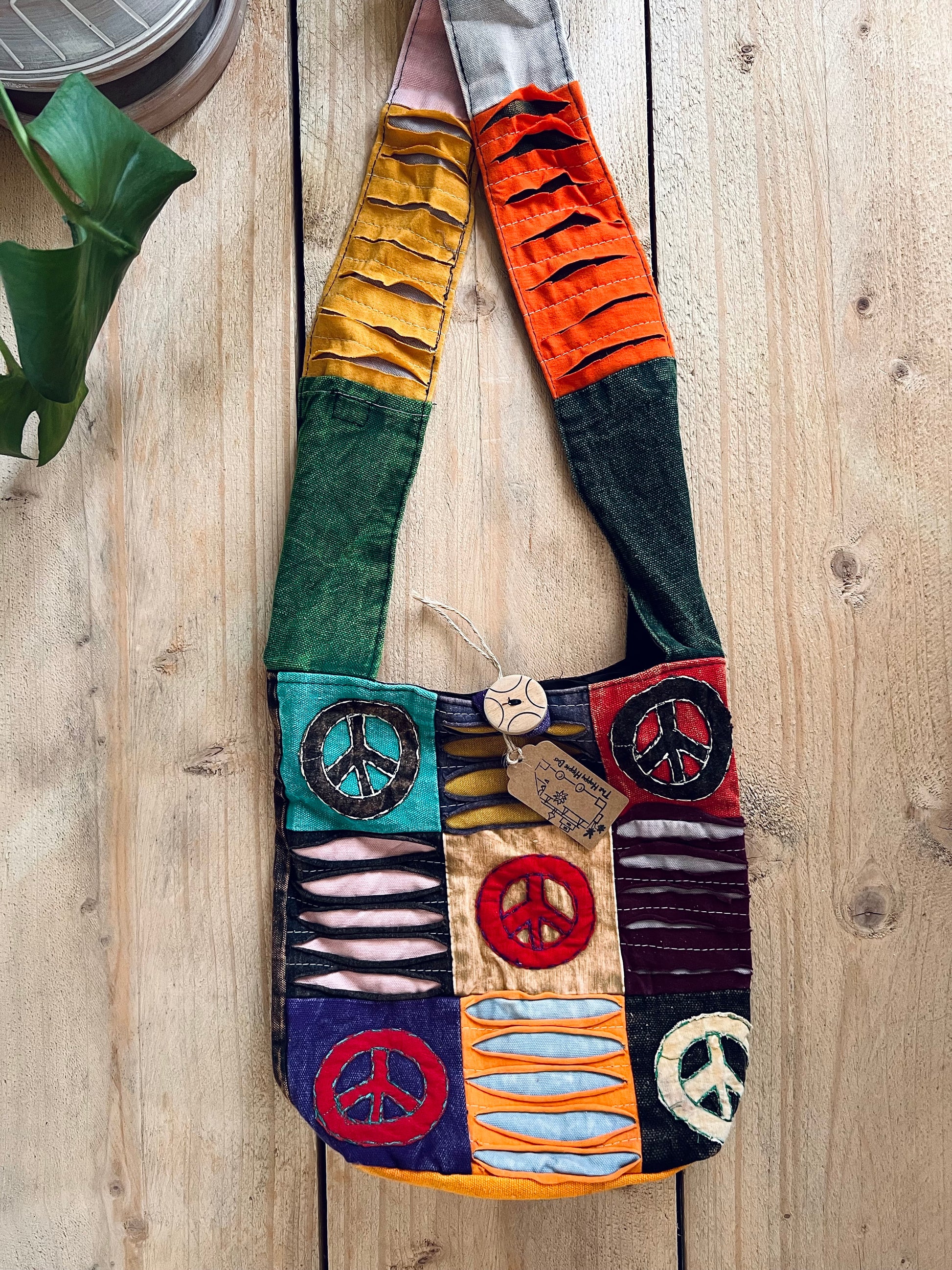 Handmade Fair Trade Ethically Sourced Peace Sign Multi Colour Hippie Bohemian Shoulder Bag Patchwork