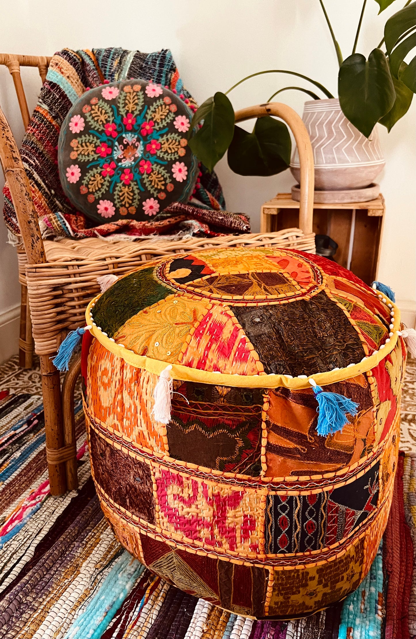 Mustard Yellow, Patchwork Indian Bohemian Pouffe