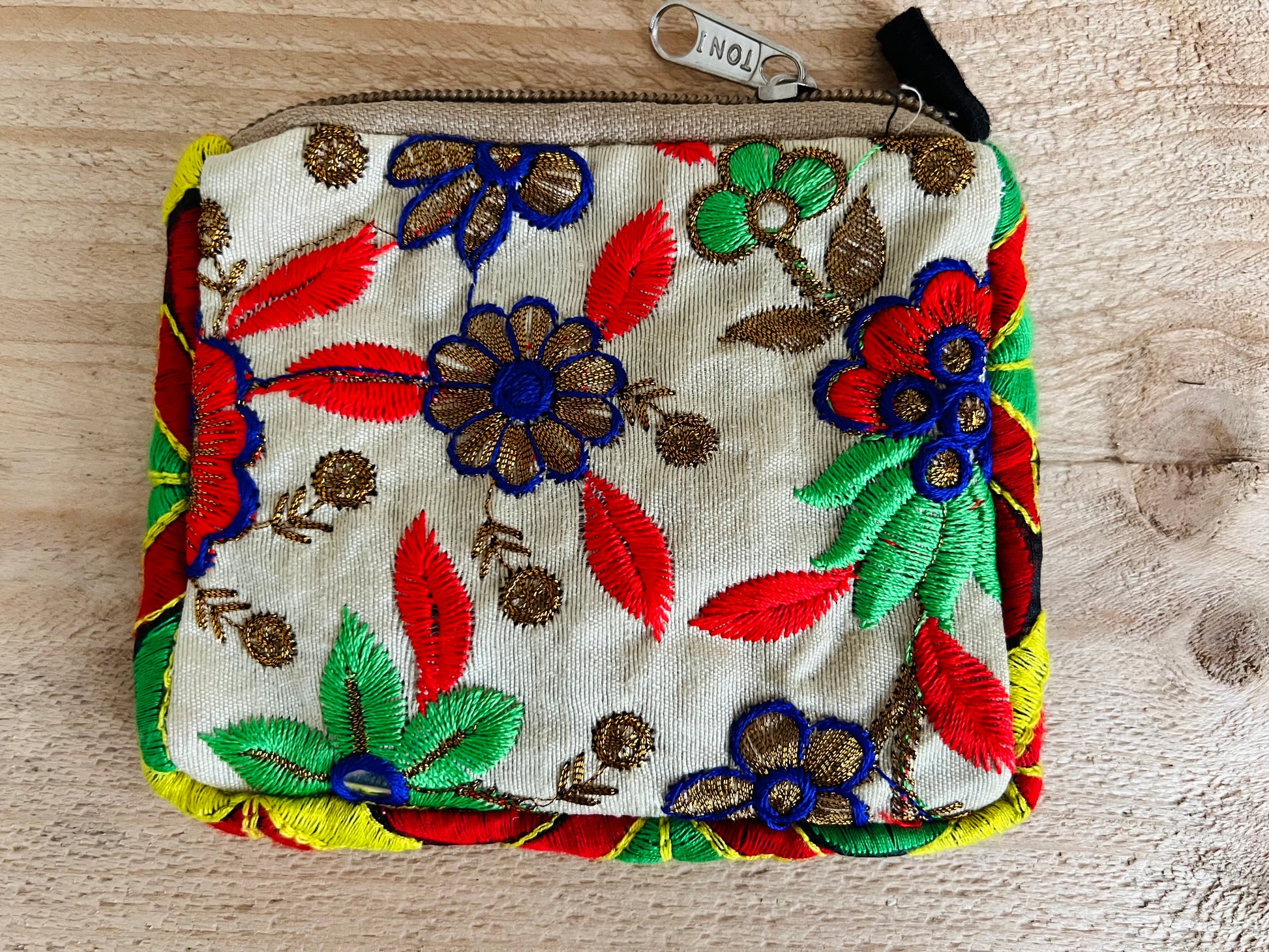 Hand Embroidered Coin Purse Boho Flower