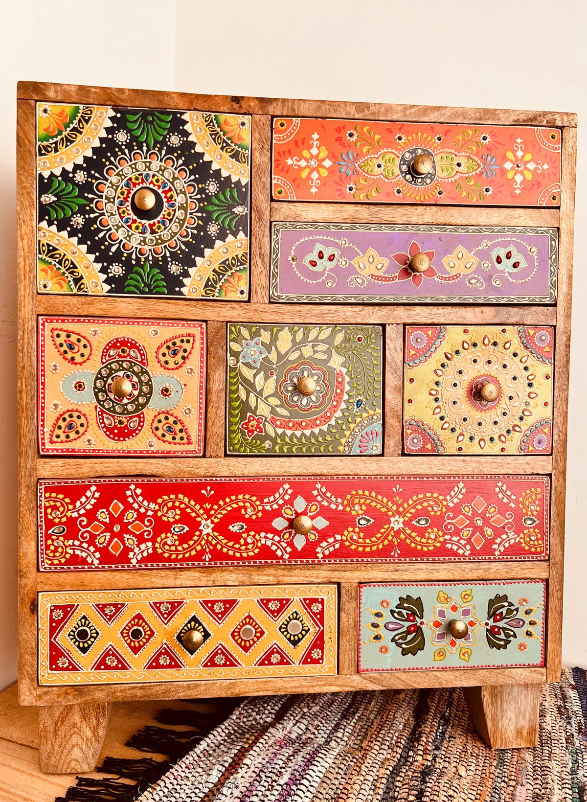 Hand Painted Bohemian 9 Drawer Cabinet Chest - Bedroom Living Room Decor