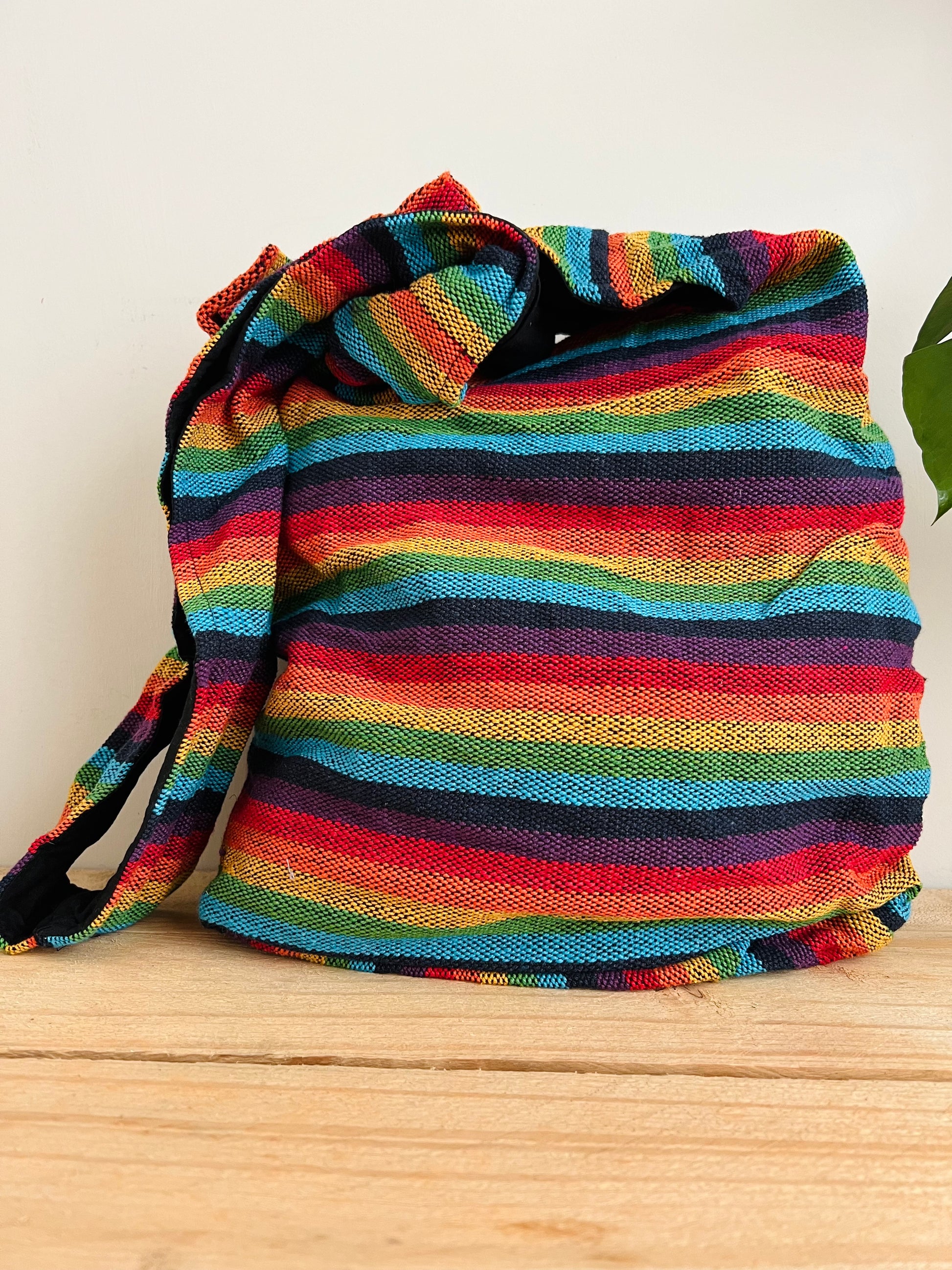 Handmade Bohemian Hippie Rainbow Stripe Shoulder Bag Fair Trade 