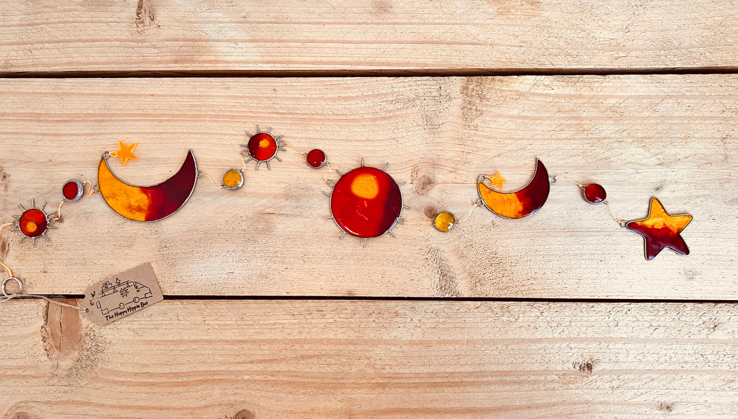 Handmade Celestial Resin Suncatcher - Sunset Orange Stained Glass Effect