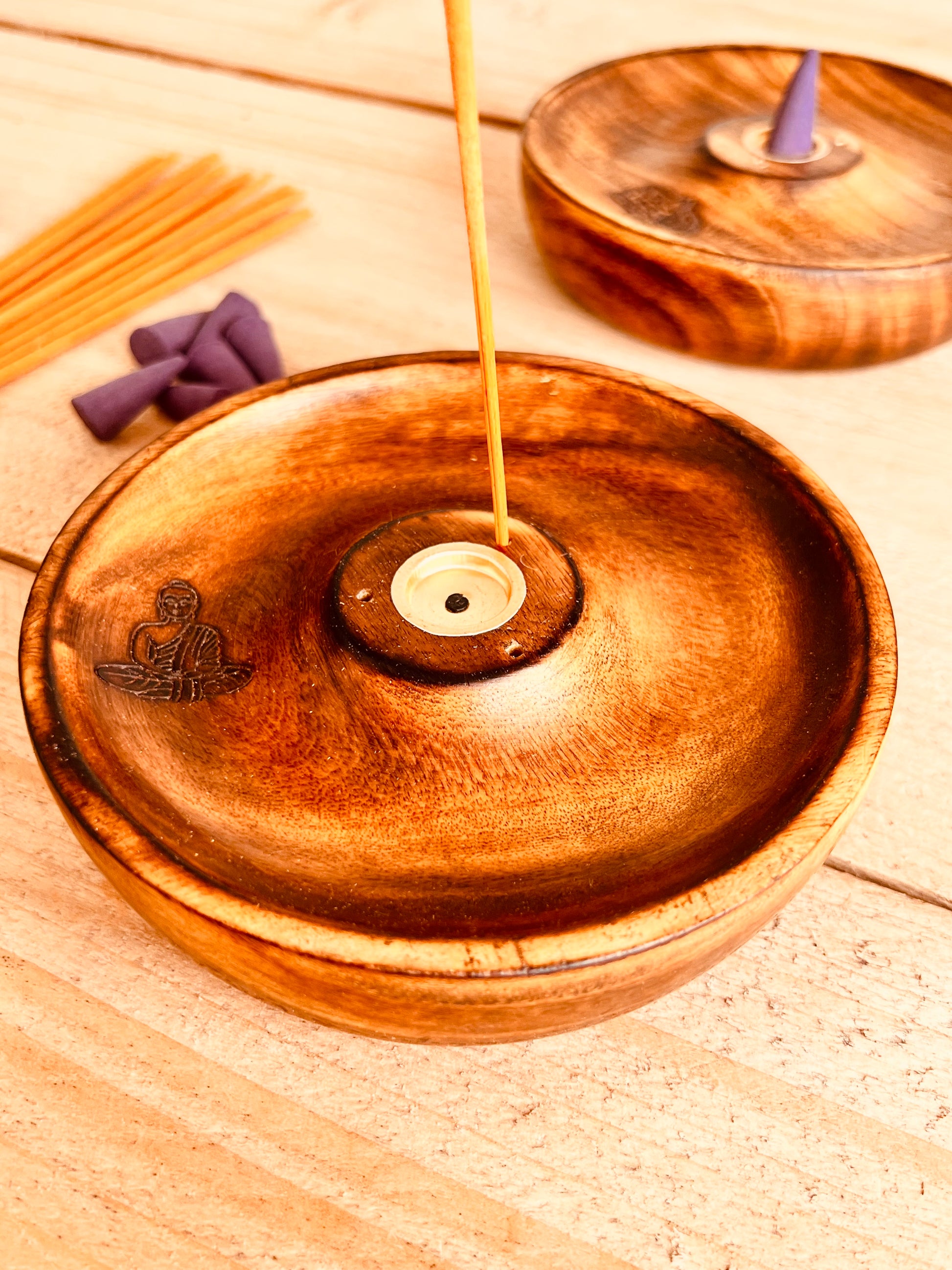 Handmade Fair Trade Mango Wood Incense Stick Holder Cone Holder Ash Catcher Bowl Buddha Design Hippie Boho Home Ware 