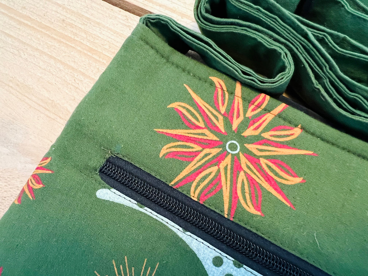 Handmade Forest Green Nepalese Cotton Moon Print Passport Crossbody Bag