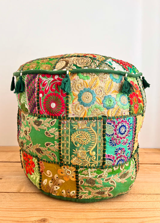 Indian Patchwork Green Pouffe Seconds