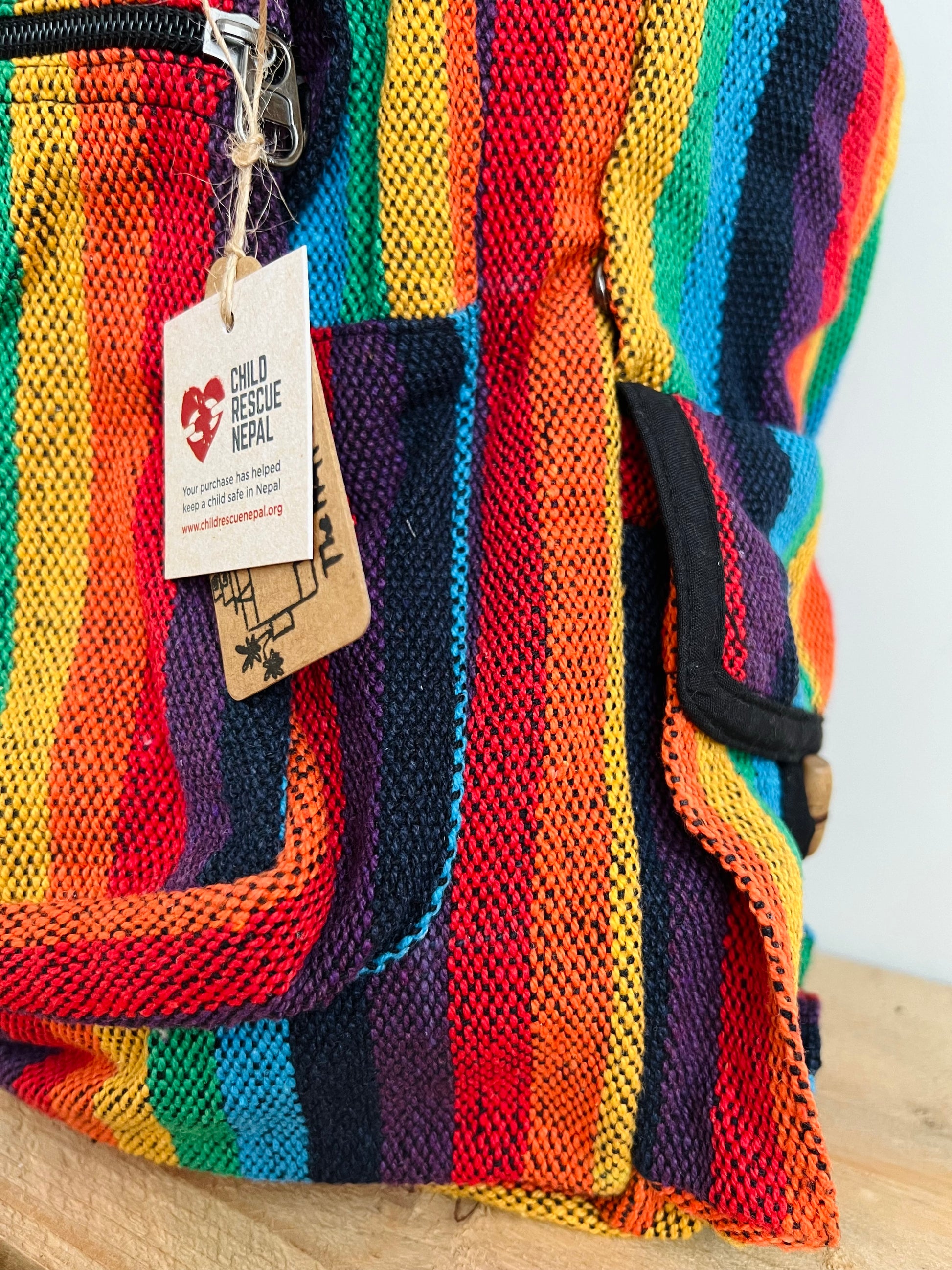 Bohemian Hippie Rainbow Stripe Backpack handmade, Fair Trade & Ethically Sourced 