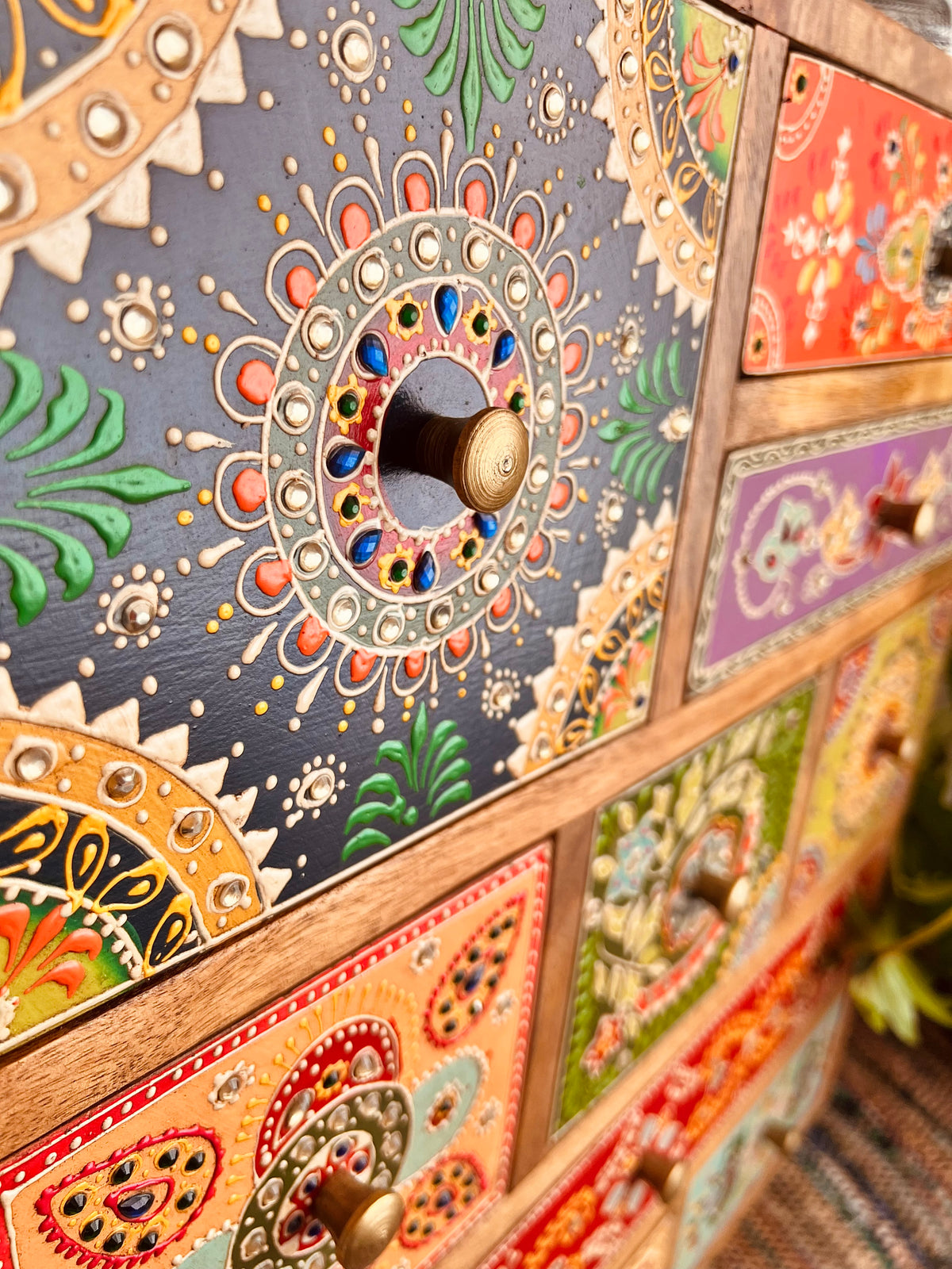Hand Painted Bohemian 9 Drawer Cabinet Chest - Bedroom Living Room Decor