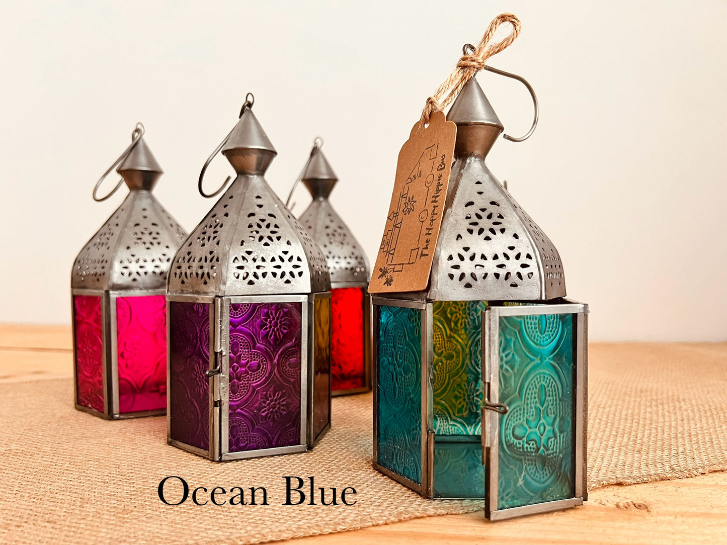 Handmade Fair Trade Ethicallt Sourced Bohemian T Light Holders Moroccan Style Lanterns Hippie Decor Blue Yellow Purple Blie Pink Red Green Silver Small Gift Home 