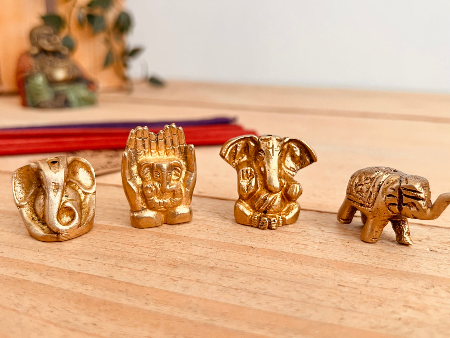 Mini Brass Elephant & Ganesha Incense Stick Holders
