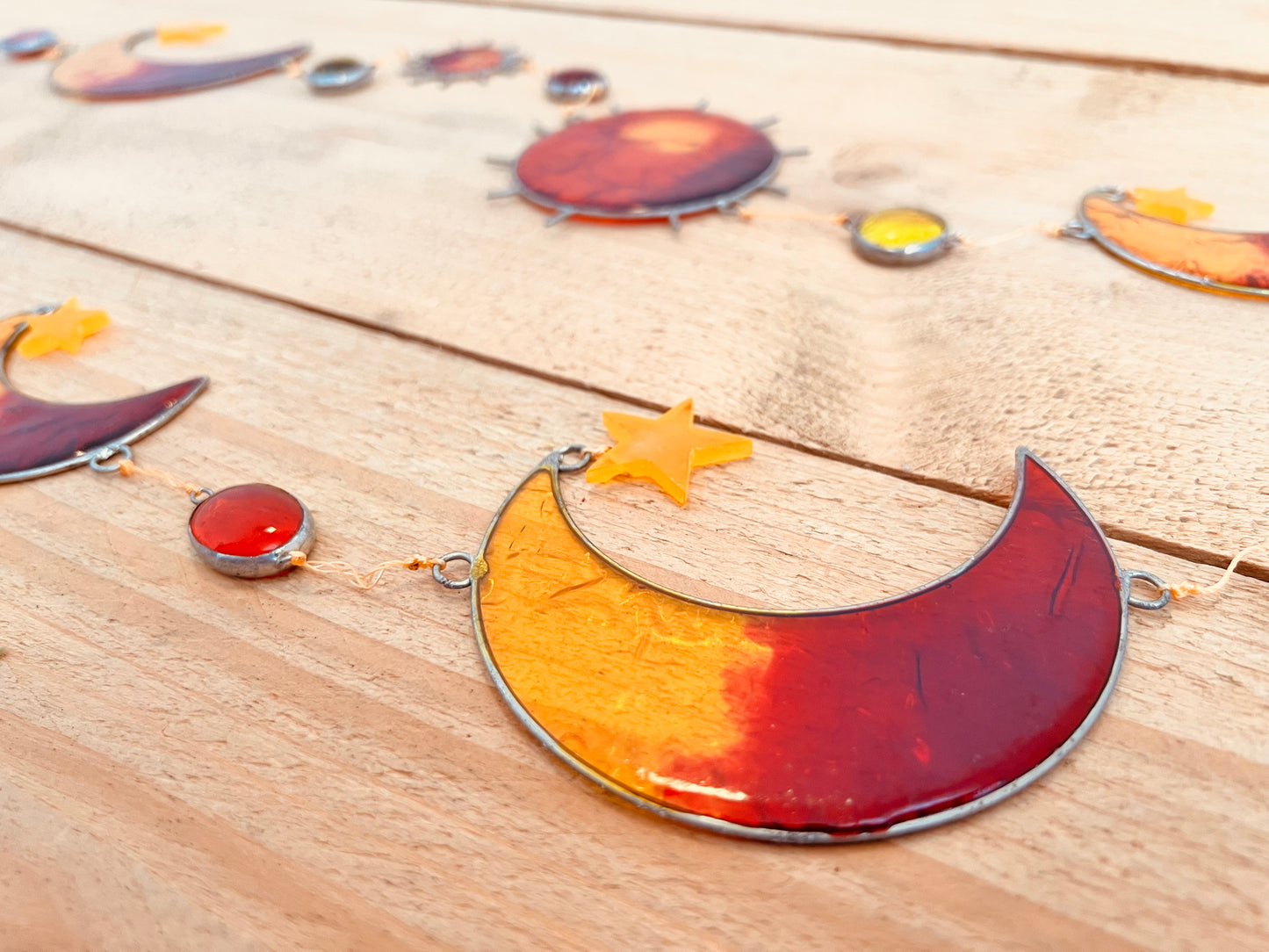 Handmade Celestial Resin Suncatcher - Sunset Orange Stained Glass Effect