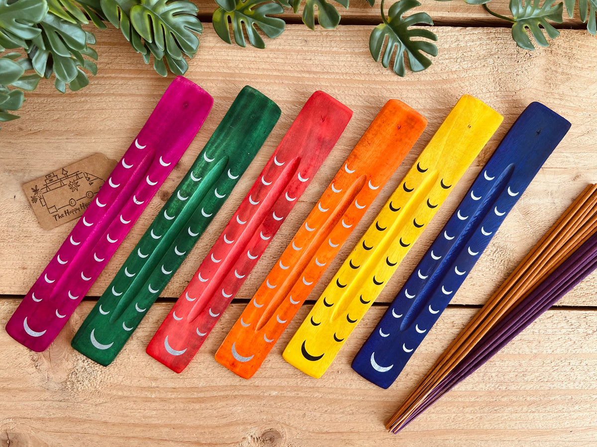 Fair Trade Mango Wood Moon Phase Incense Holder | Handmade Ash Catcher