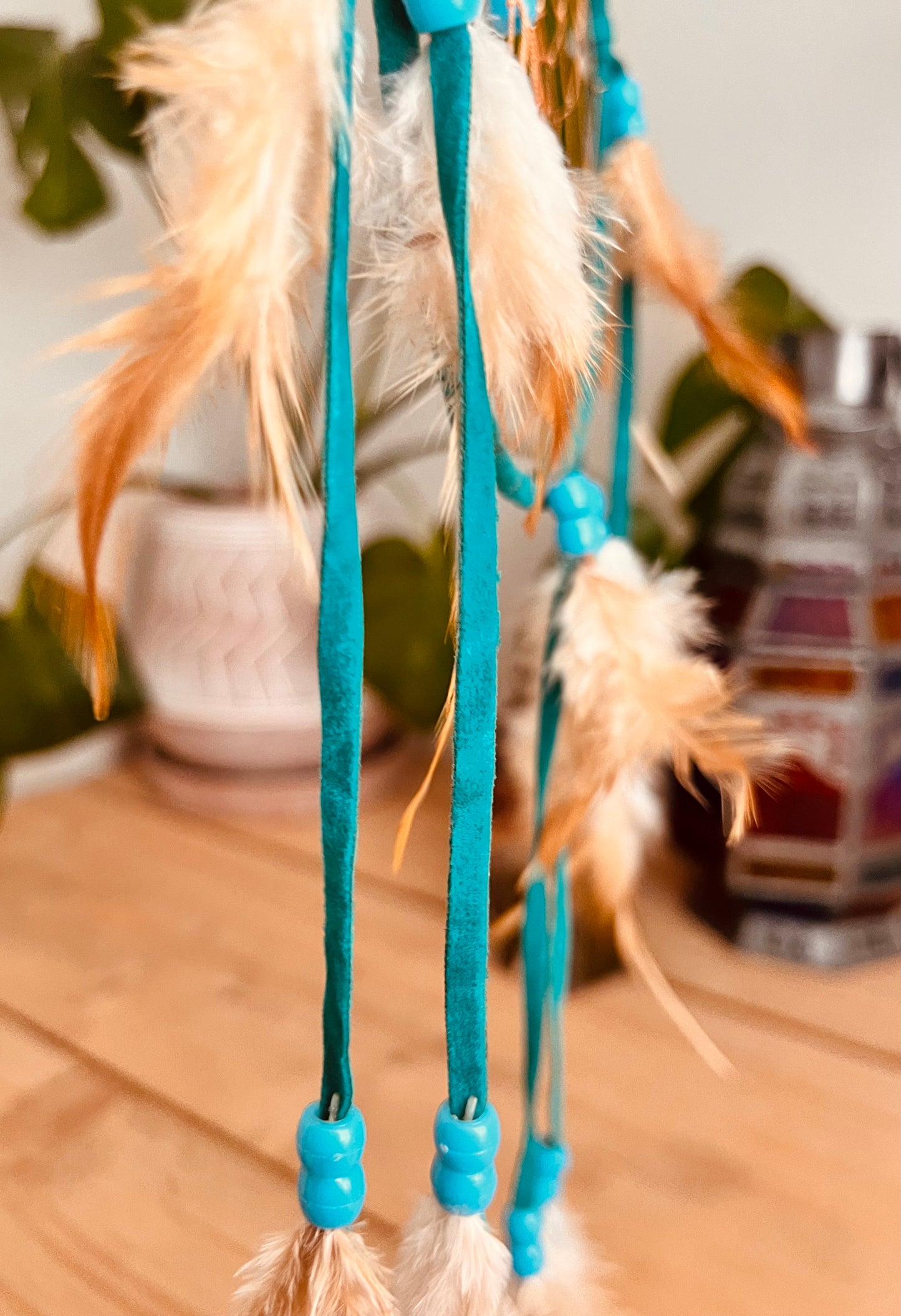 Turquoise teal handmade fair trade ethically sourced dream catcher natural feather dreamcatcher boho hippie bohemian home decor hanging dream catcher