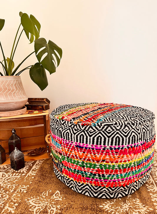 Fair trade rainbow striped footstool pouffe