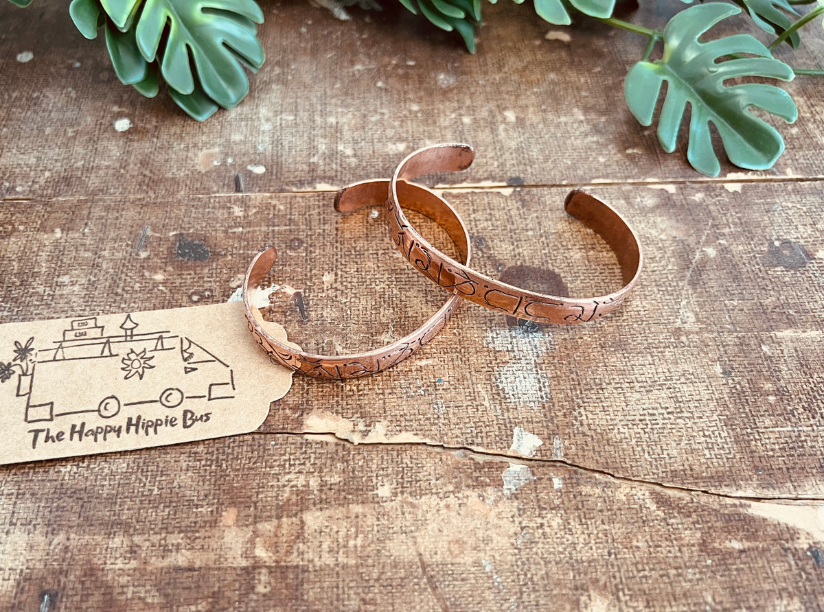 Handcrafted Solid Copper Tibetan Mantra Cuff Bracelet - Mindful Bracelet