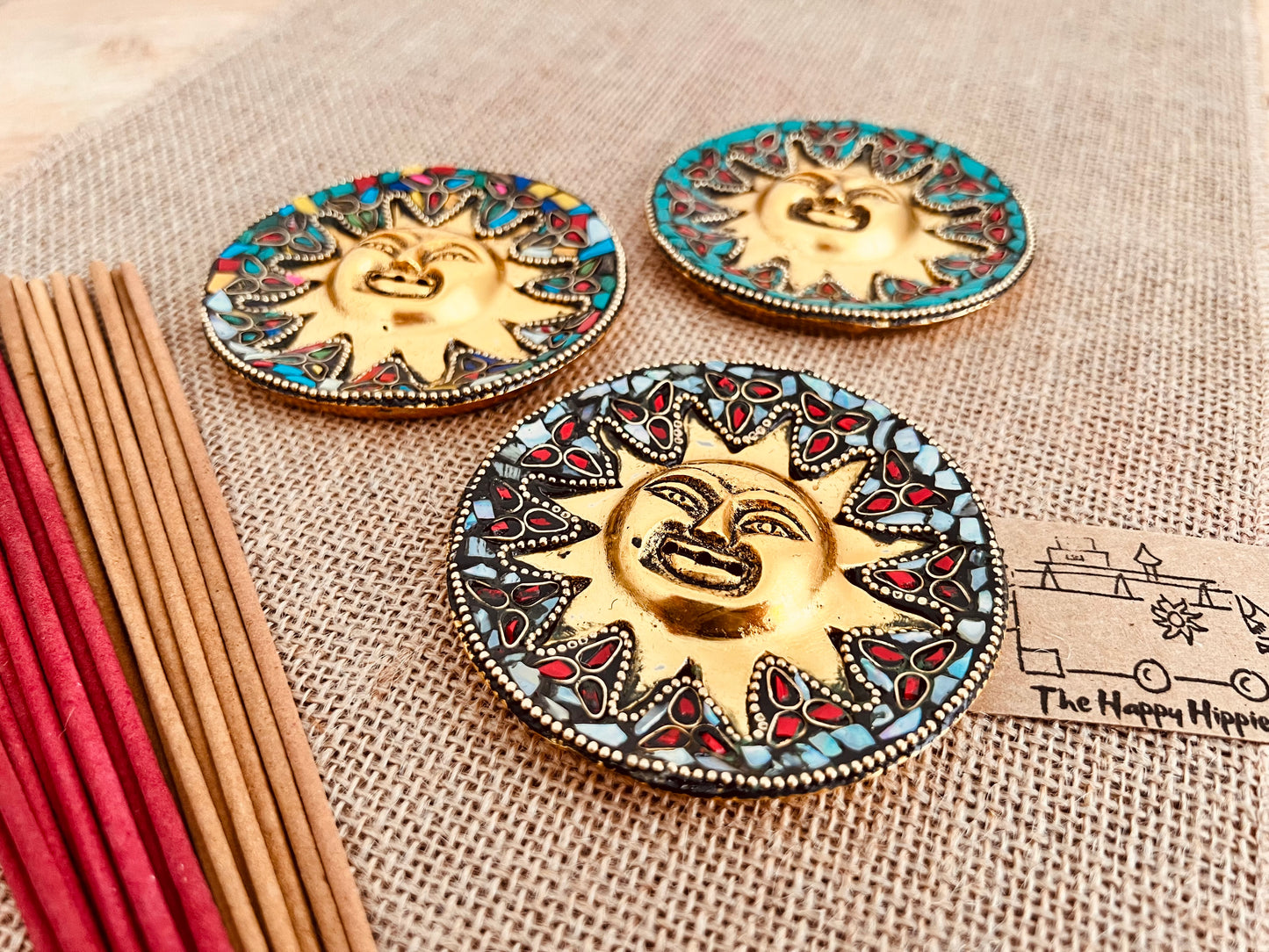Smiling Gold Sun Incense Stick Holder Ash Catcher