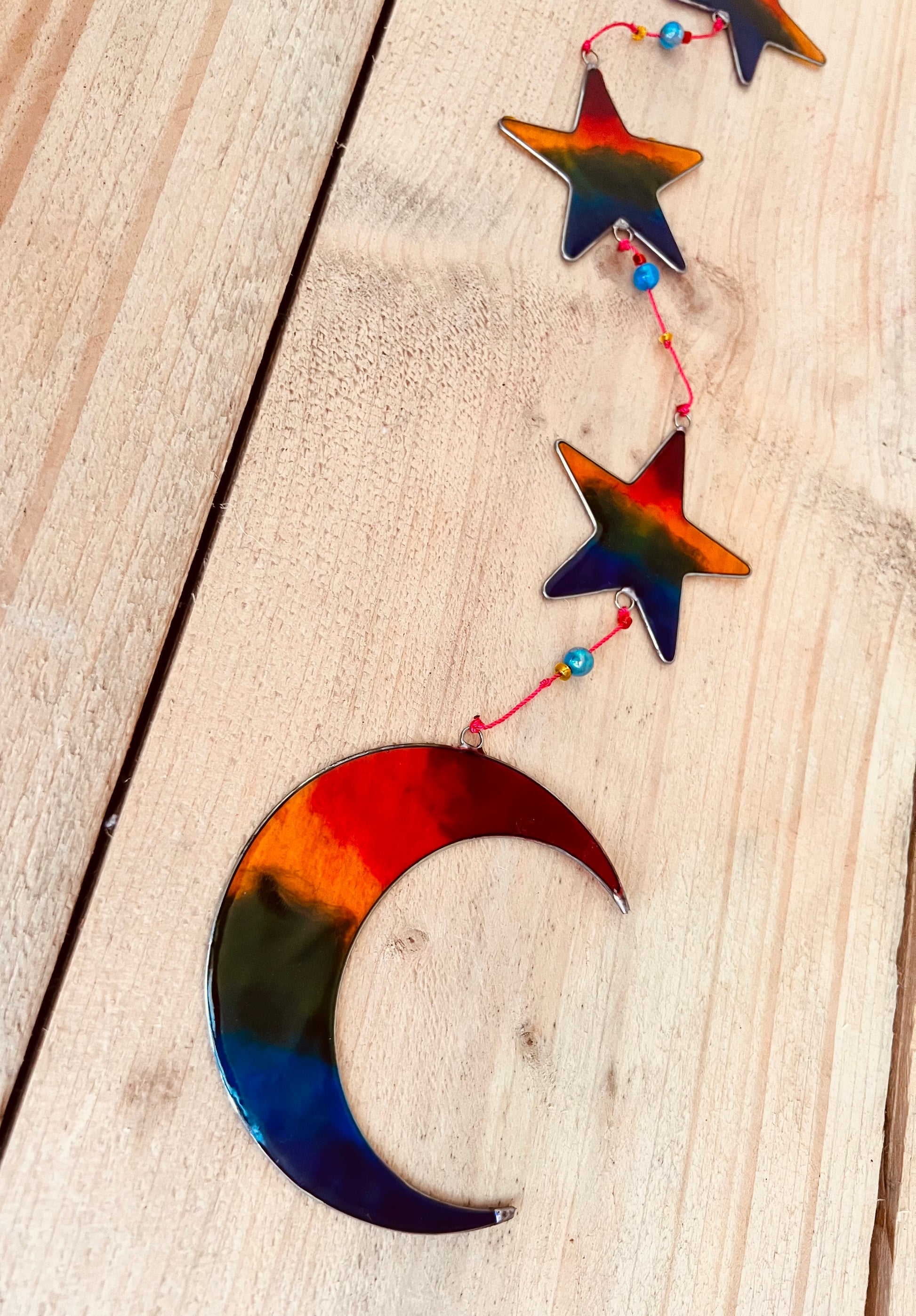 Handmade Fair Trade Crescent Moon & Star Rainbow Sun Catcher Window Decoration Hippie Bohemian Decor 