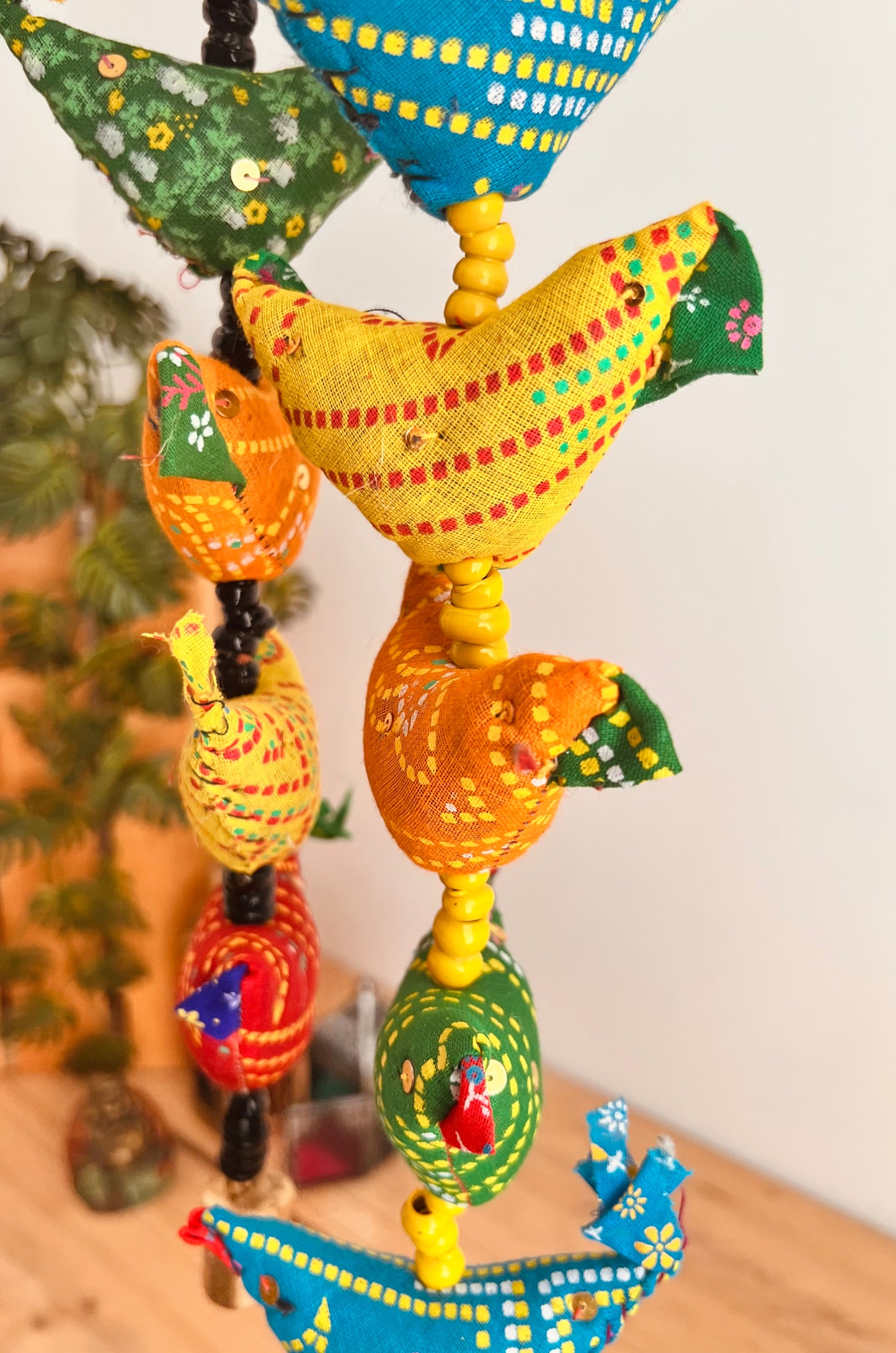 Hanging Fabric Tota Bird Bells - Traditional Indian Decoration