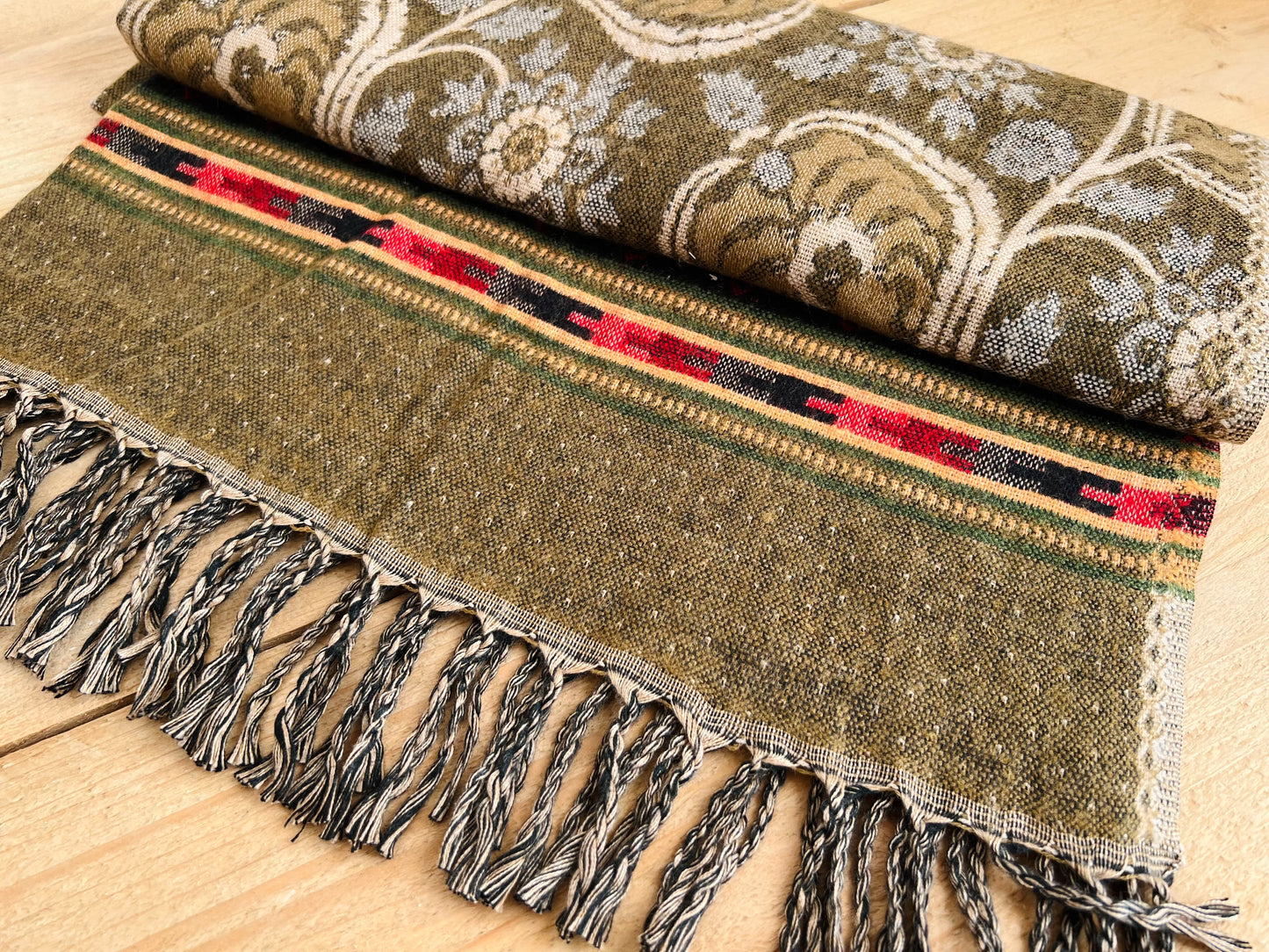 Handmade bohemian brown green scarf earthy bohemian decor